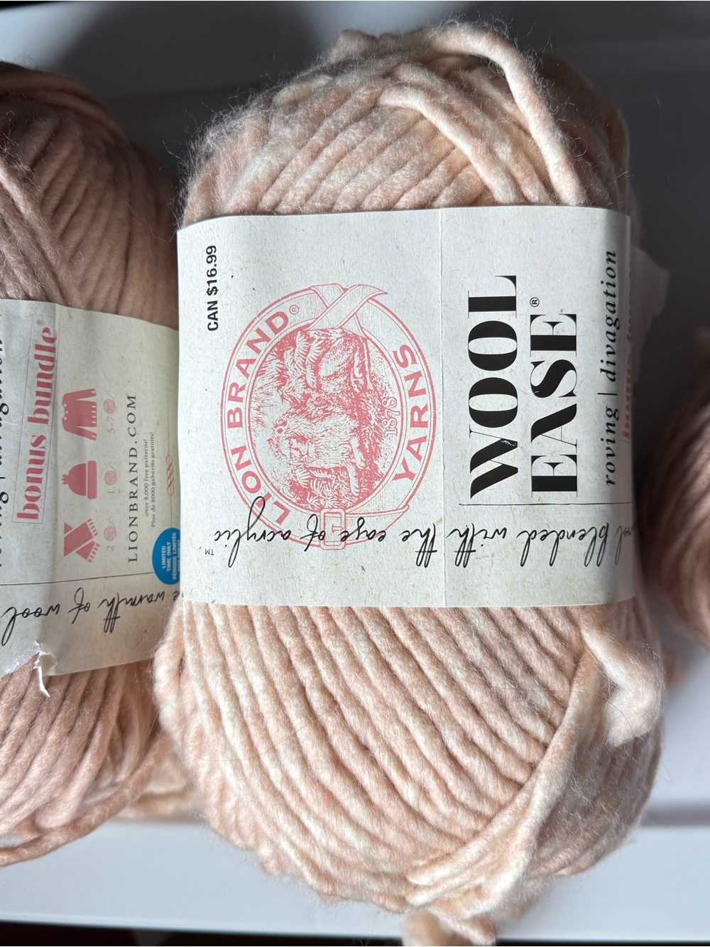 Lion Brand Wool-Ease Chunky Yarn - Soft Peach